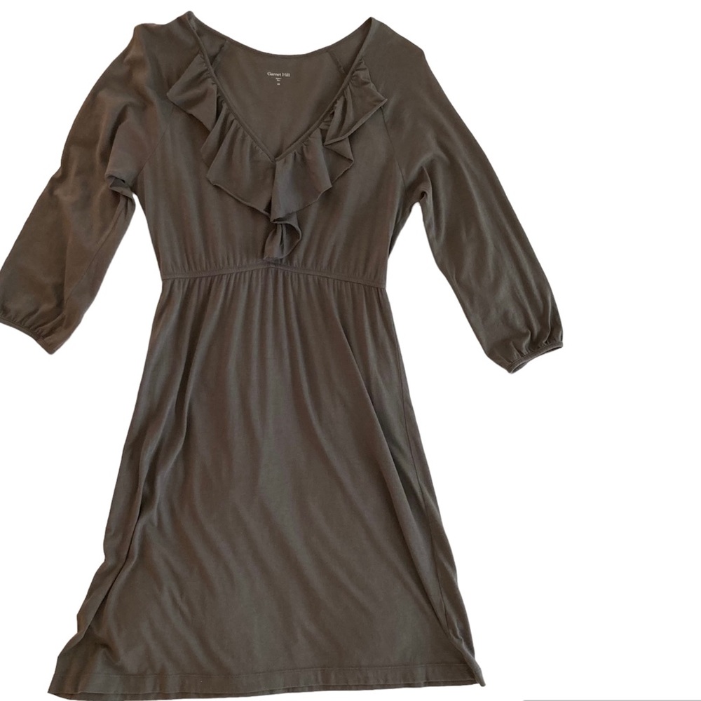 Garnet Hill A-line ruffle-neck dress, XS, gray